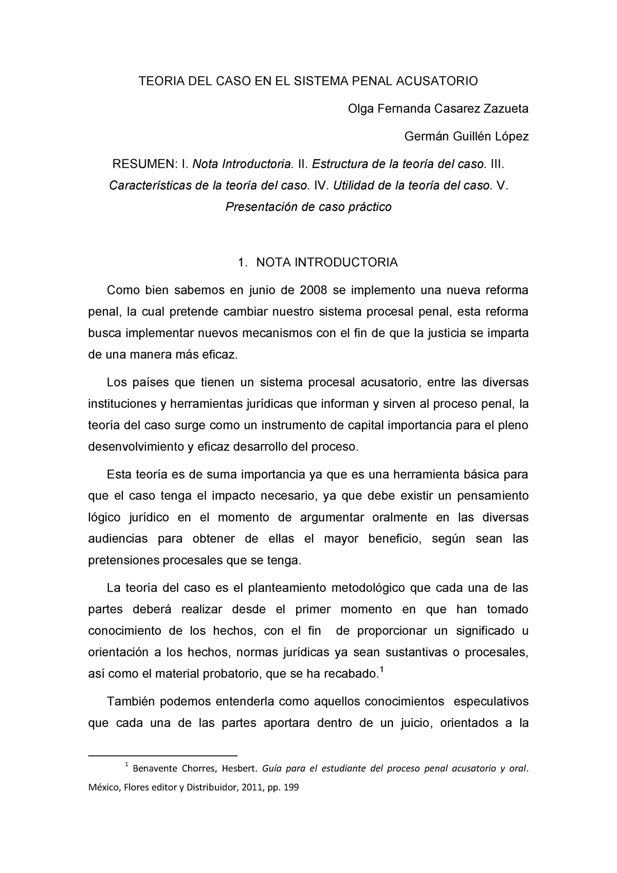 Ejemplo de una teoria del caso en materia penal